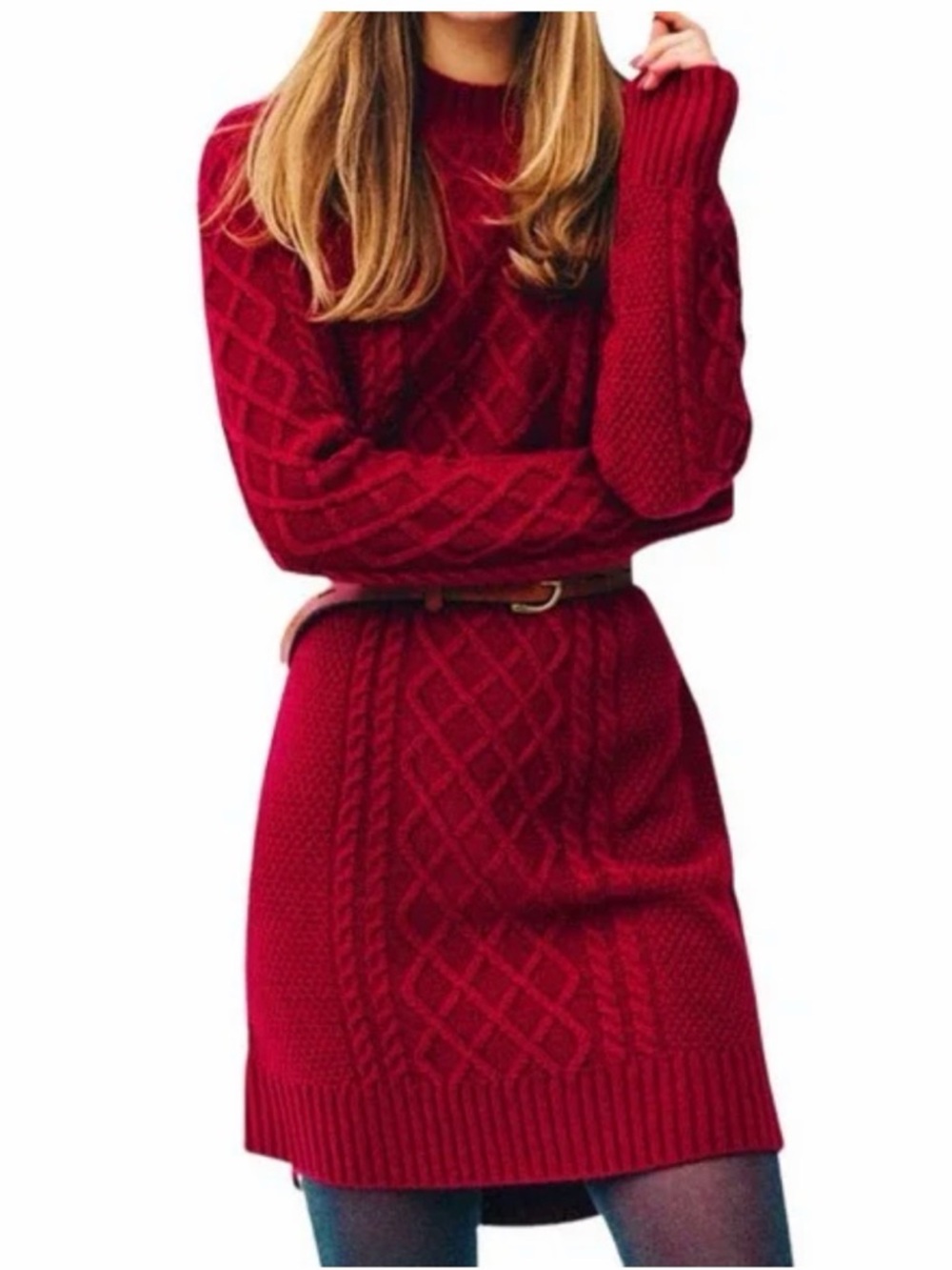 Kiel James Patrick Cableknit Sweater Dress Holiday Old Money Fisherman Large